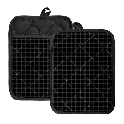 Black Tattersall Pattern Print Pot Holders With Pocket