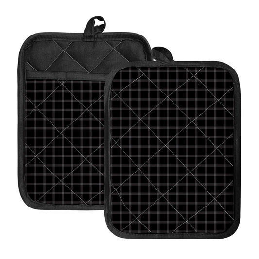 Black Tattersall Pattern Print Pot Holders With Pocket