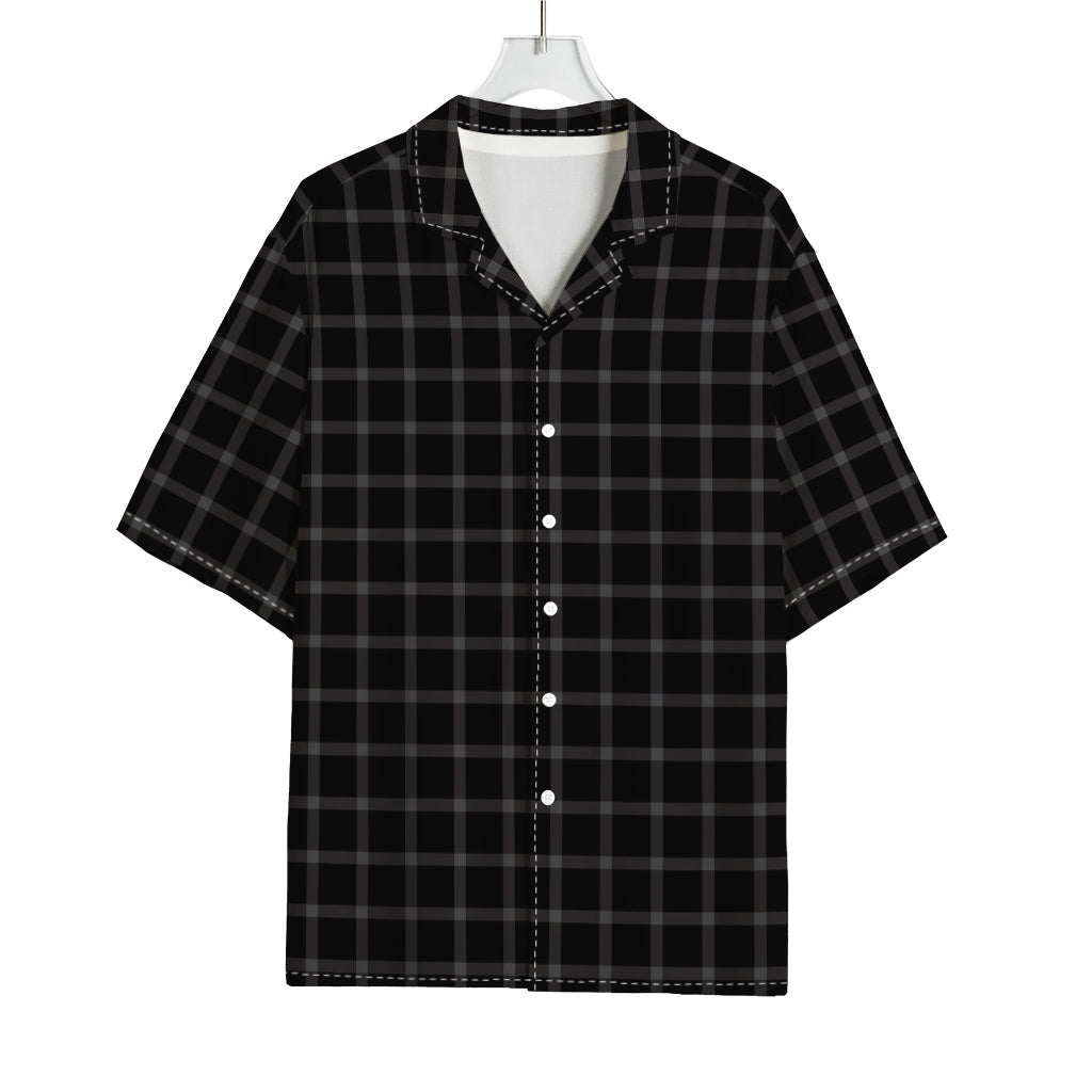 Black Tattersall Pattern Print Rayon Hawaiian Shirt