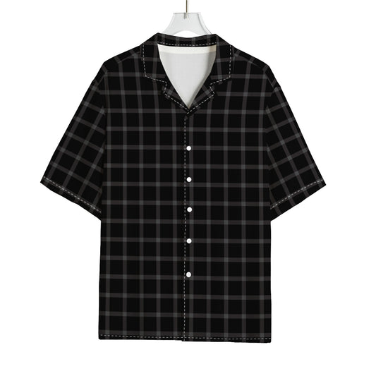Black Tattersall Pattern Print Rayon Hawaiian Shirt