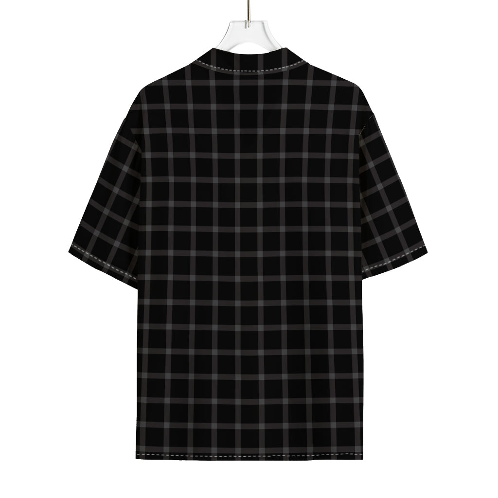 Black Tattersall Pattern Print Rayon Hawaiian Shirt