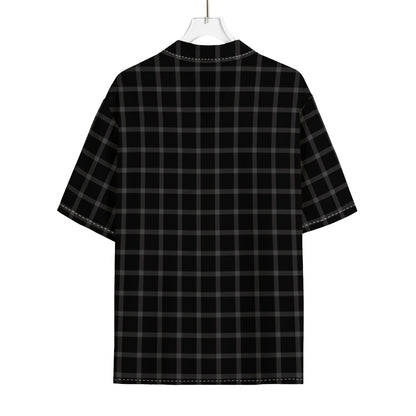 Black Tattersall Pattern Print Rayon Hawaiian Shirt