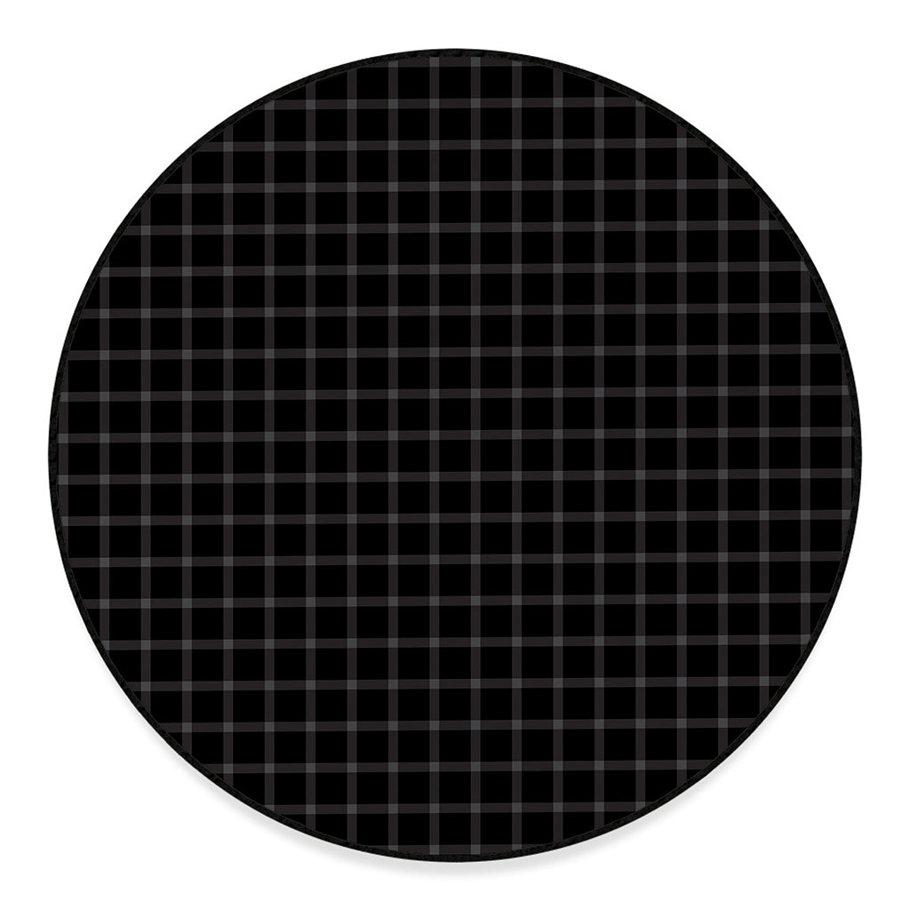 Black Tattersall Pattern Print Round Floor Mat