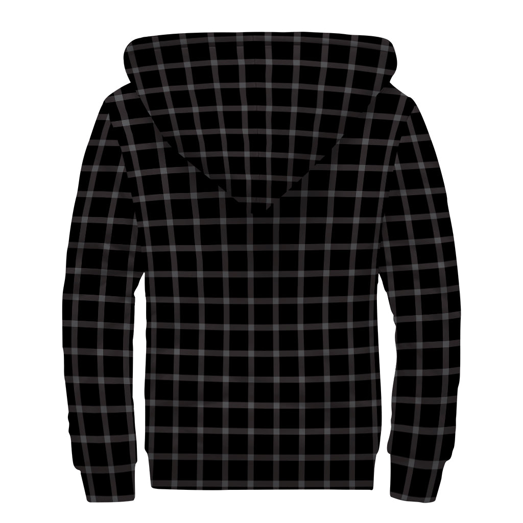Black Tattersall Pattern Print Sherpa Lined Zip Up Hoodie