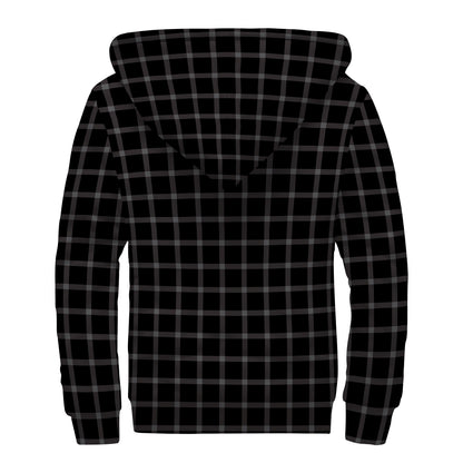 Black Tattersall Pattern Print Sherpa Lined Zip Up Hoodie