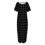 Black Tattersall Pattern Print Short Sleeve Long Nightdress