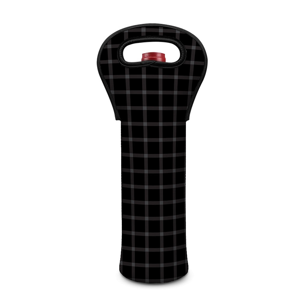 Black Tattersall Pattern Print Single Neoprene Wine Tote