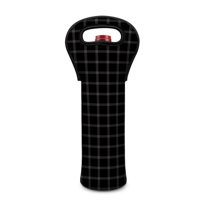 Black Tattersall Pattern Print Single Neoprene Wine Tote
