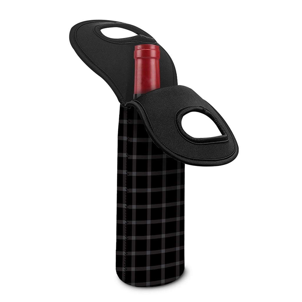 Black Tattersall Pattern Print Single Neoprene Wine Tote