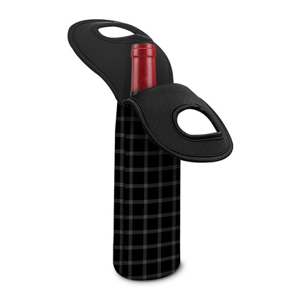 Black Tattersall Pattern Print Single Neoprene Wine Tote