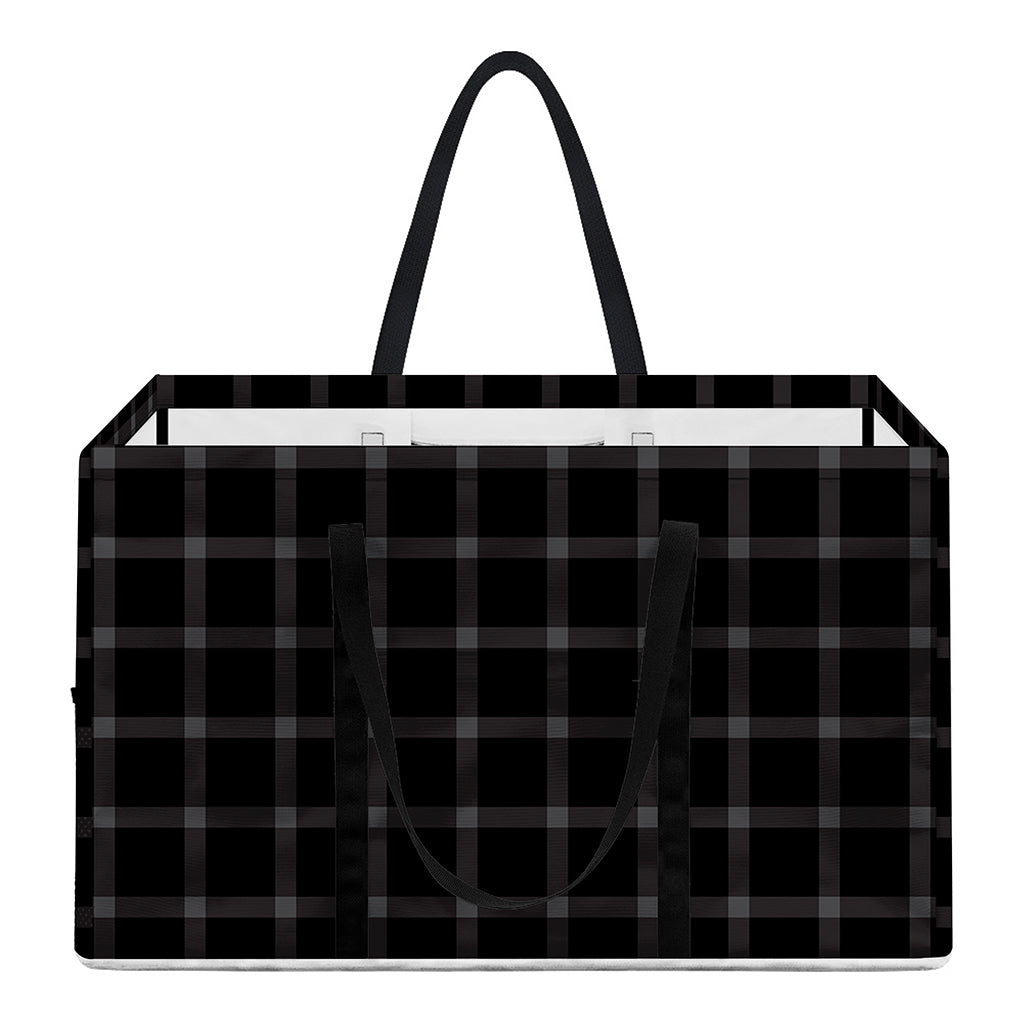 Black Tattersall Pattern Print Utility Tote Bag
