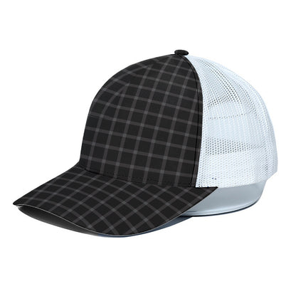 Black Tattersall Pattern Print White Mesh Trucker Cap