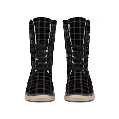 Black Tattersall Pattern Print Winter Boots