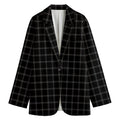 Black Tattersall Pattern Print Women's Cotton Blazer