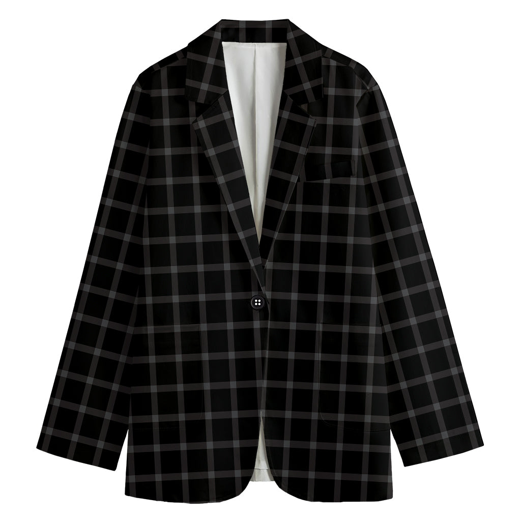 Black Tattersall Pattern Print Women's Cotton Blazer