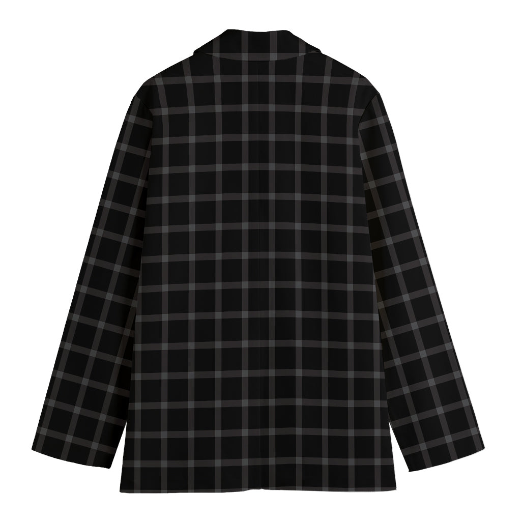 Black Tattersall Pattern Print Women's Cotton Blazer