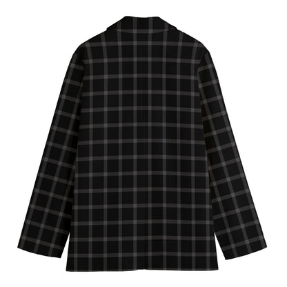 Black Tattersall Pattern Print Women's Cotton Blazer