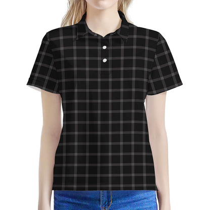 Black Tattersall Pattern Print Women's Polo Shirt