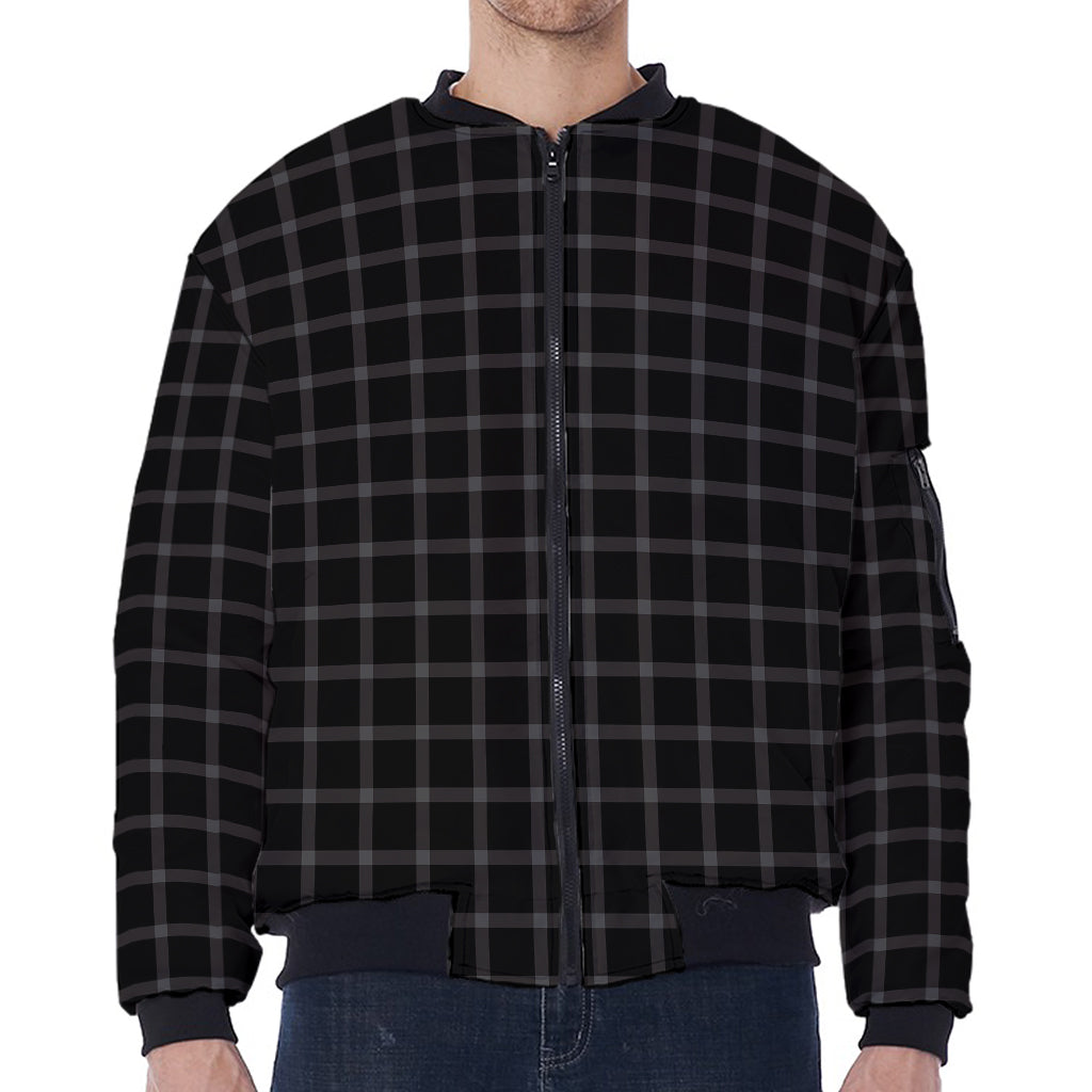 Black Tattersall Pattern Print Zip Sleeve Bomber Jacket