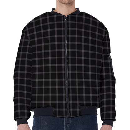 Black Tattersall Pattern Print Zip Sleeve Bomber Jacket