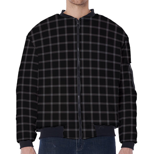 Black Tattersall Pattern Print Zip Sleeve Bomber Jacket