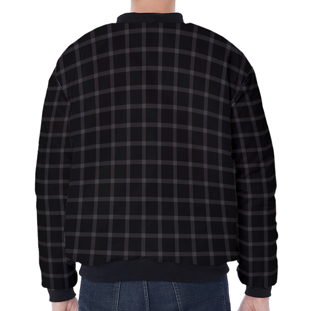 Black Tattersall Pattern Print Zip Sleeve Bomber Jacket