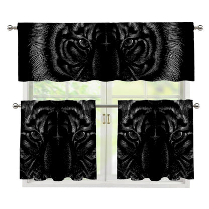 Black Tiger Portrait Print 3 Piece Kitchen Curtains