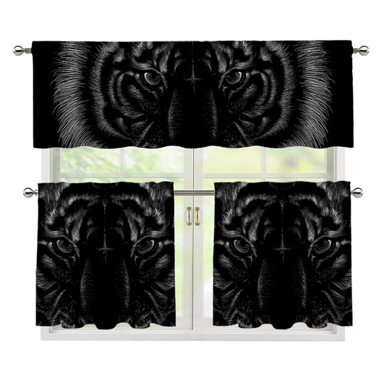 Black Tiger Portrait Print 3 Piece Kitchen Curtains