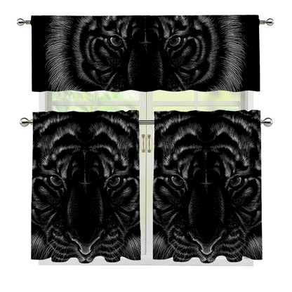 Black Tiger Portrait Print 3 Piece Kitchen Curtains
