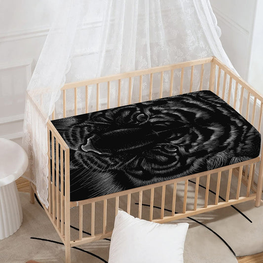 Black Tiger Portrait Print Baby Crib Sheet