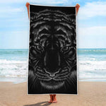 Black Tiger Portrait Print Beach Towel