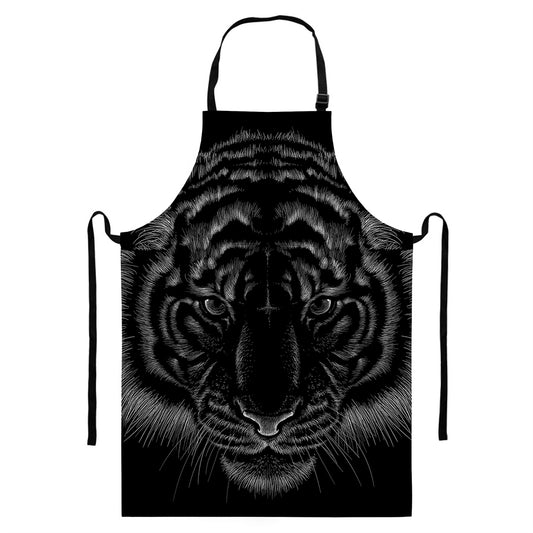 Black Tiger Portrait Print Bib Apron With Pocket
