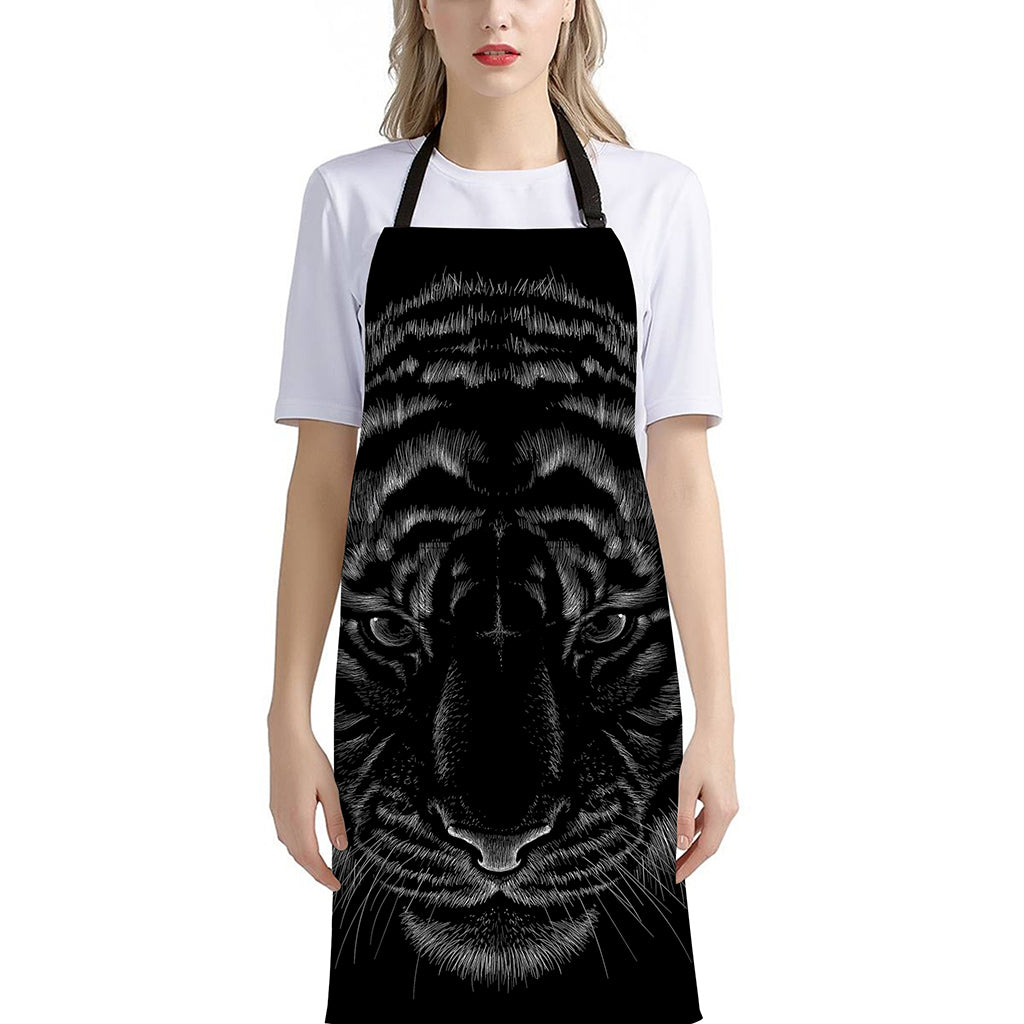 Black Tiger Portrait Print Bib Apron With Pocket