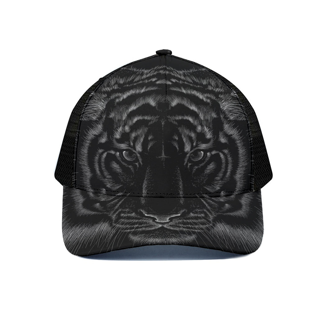 Black Tiger Portrait Print Black Mesh Trucker Cap