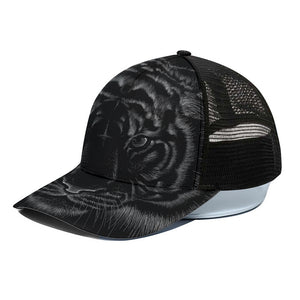 Black Tiger Portrait Print Black Mesh Trucker Cap