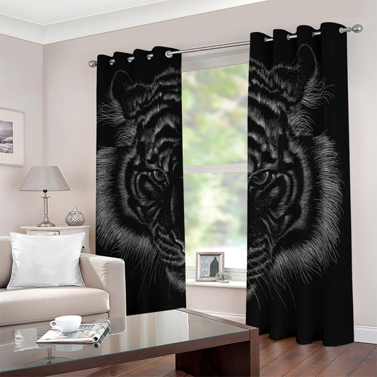 Black Tiger Portrait Print Blackout Grommet Curtains