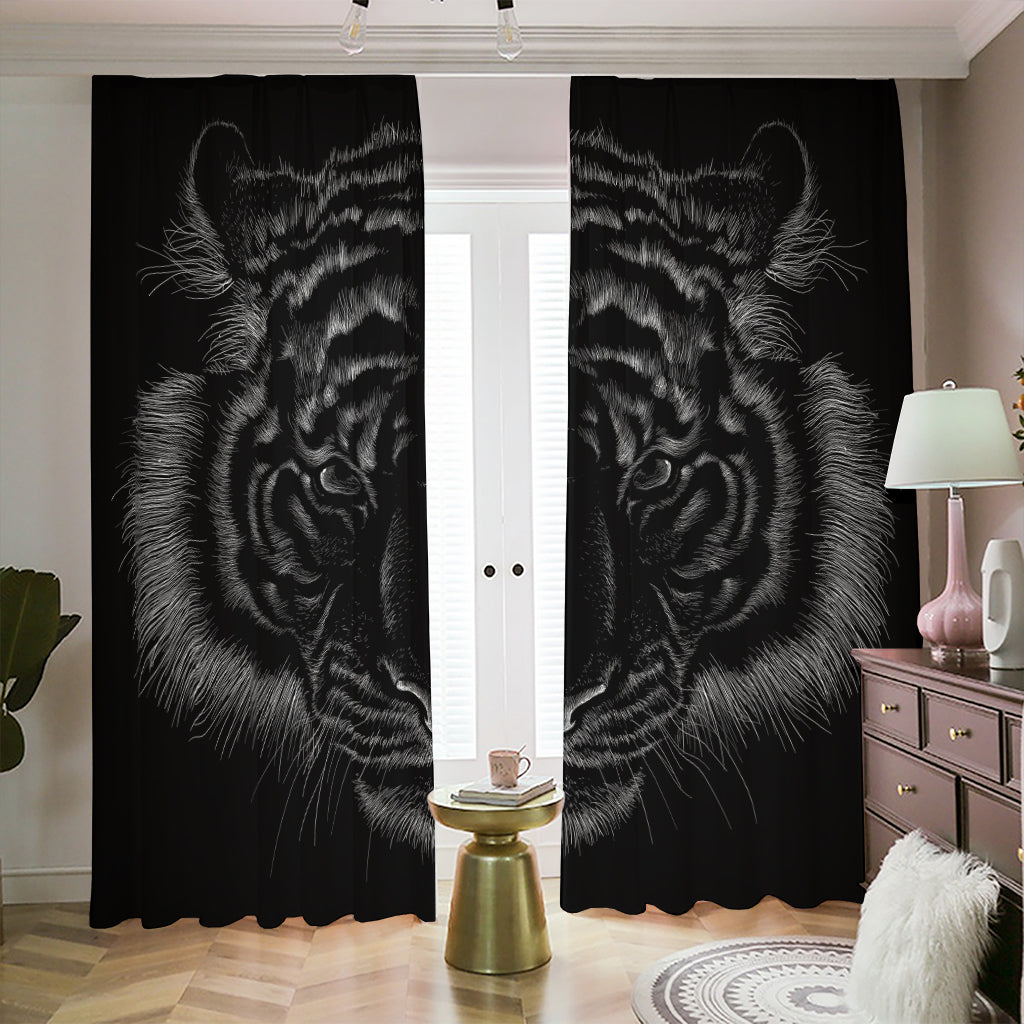 Black Tiger Portrait Print Blackout Pencil Pleat Curtains