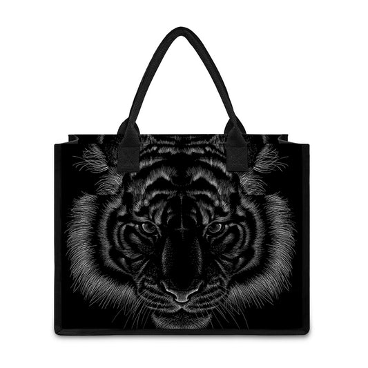 Black Tiger Portrait Print Canvas Tote Bag
