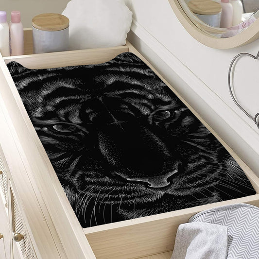 Black Tiger Portrait Print Changing Pad Cover