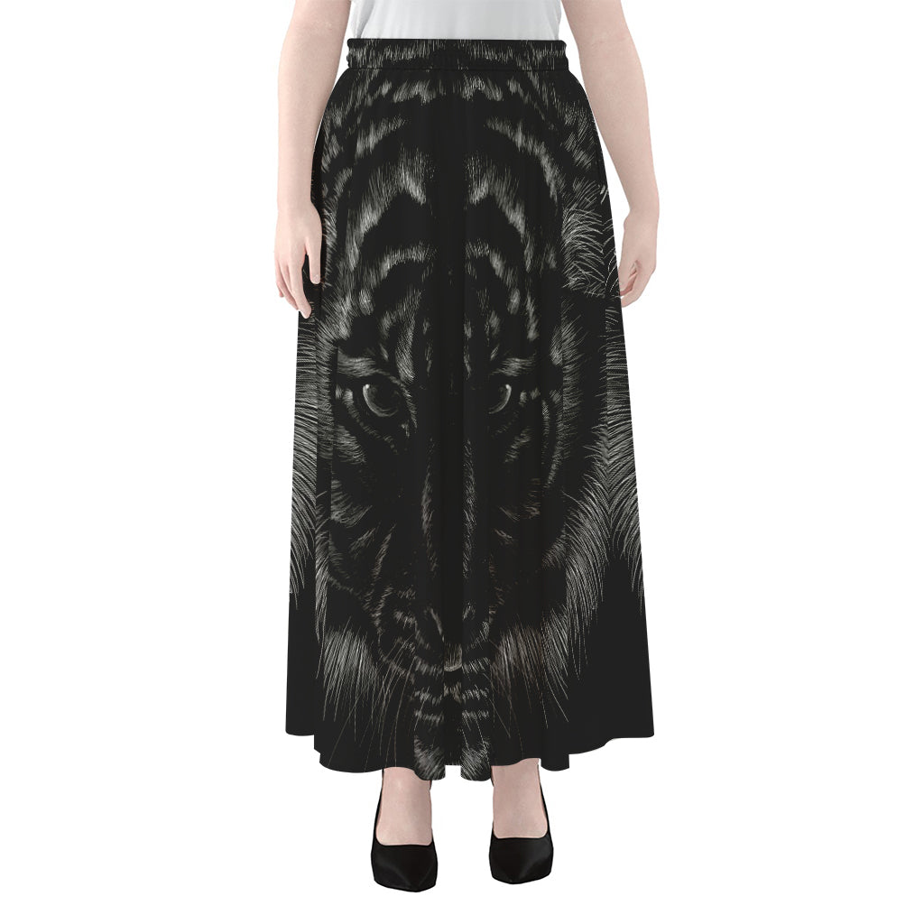 Black Tiger Portrait Print Chiffon Maxi Skirt