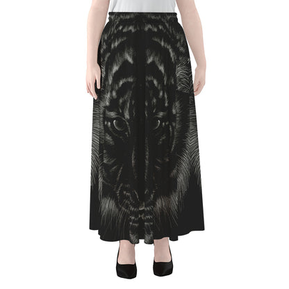 Black Tiger Portrait Print Chiffon Maxi Skirt