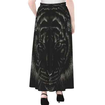 Black Tiger Portrait Print Chiffon Maxi Skirt
