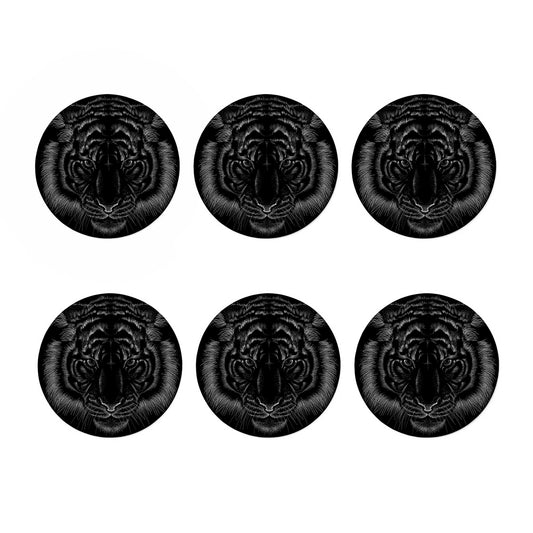 Black Tiger Portrait Print Coaster Set