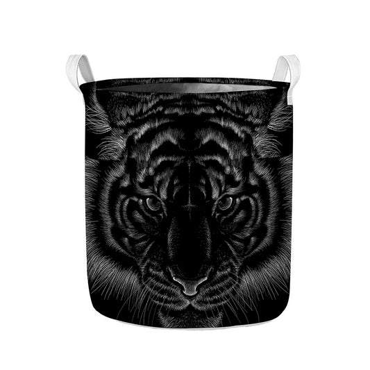 Black Tiger Portrait Print Collapsible Laundry Basket