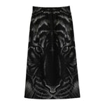 Black Tiger Portrait Print Cotton Front Slit Maxi Skirt