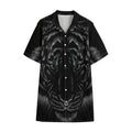Black Tiger Portrait Print Cotton Hawaiian Shirt