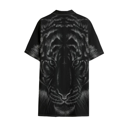 Black Tiger Portrait Print Cotton Hawaiian Shirt