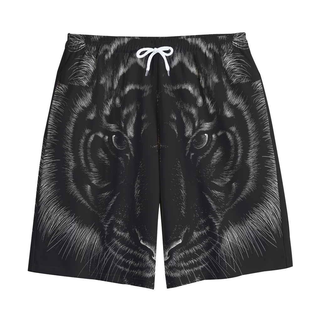 Black Tiger Portrait Print Cotton Shorts