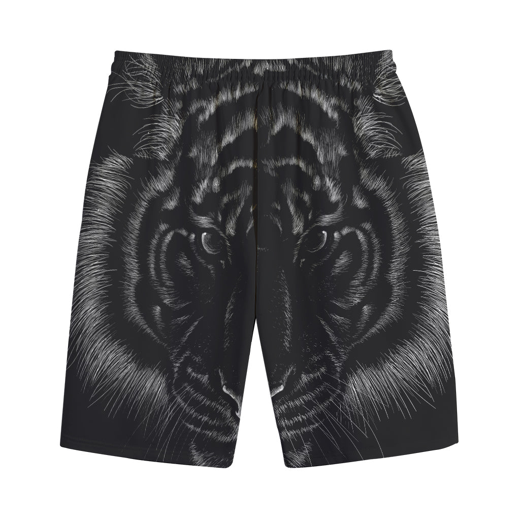 Black Tiger Portrait Print Cotton Shorts