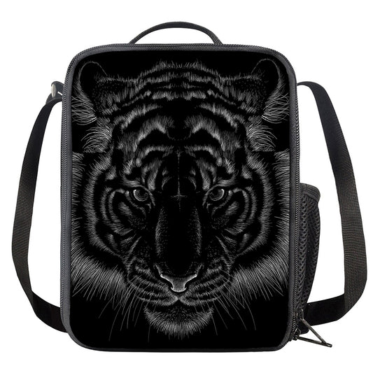Black Tiger Portrait Print Crossbody Lunch Bag